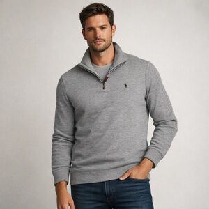 Polo Ralph Lauren Gray Quarter Zip Men's Sweatshirt Cotton Sweater Large New NWT